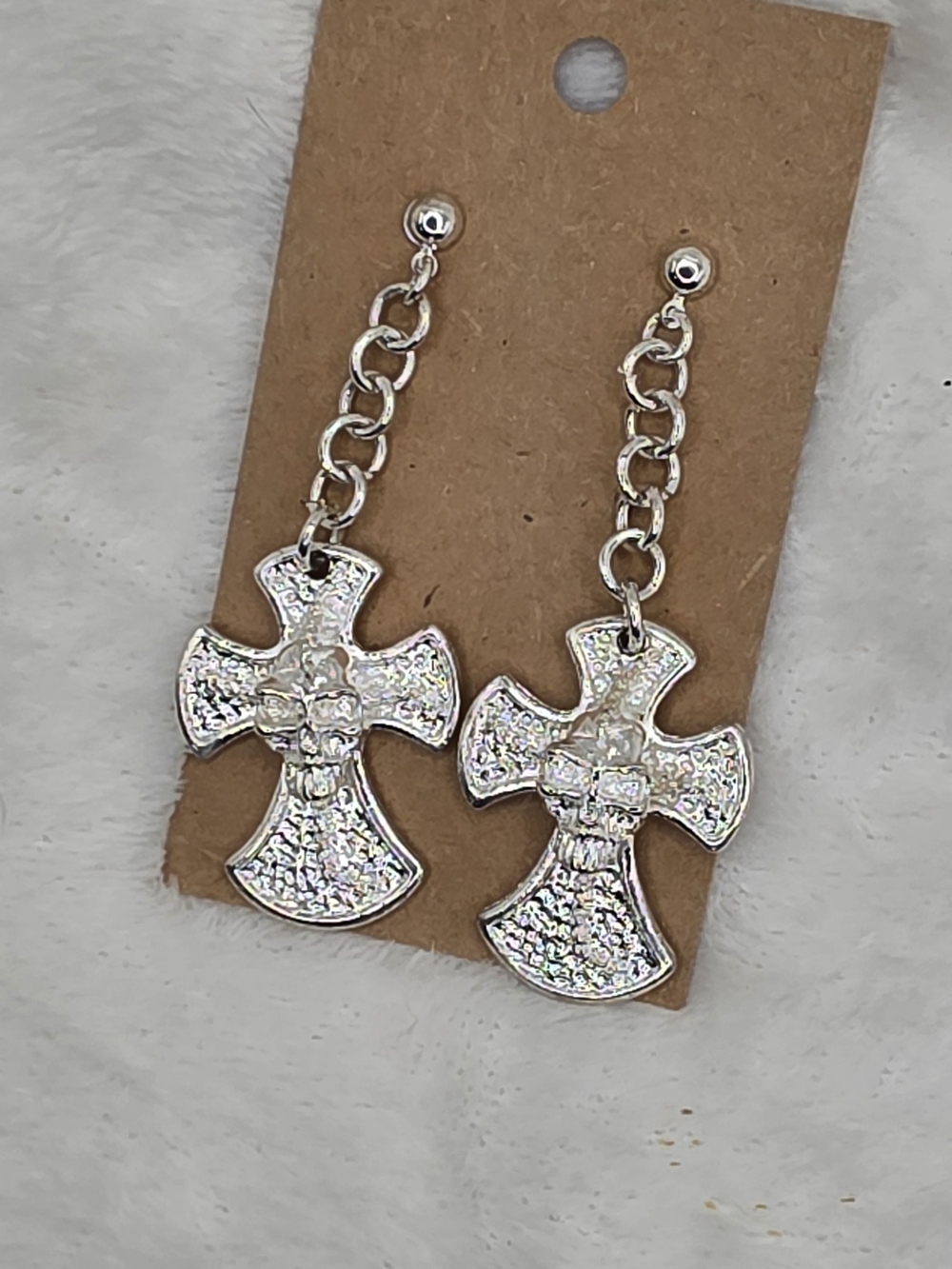 Silver Cross Skull Drop Earrings